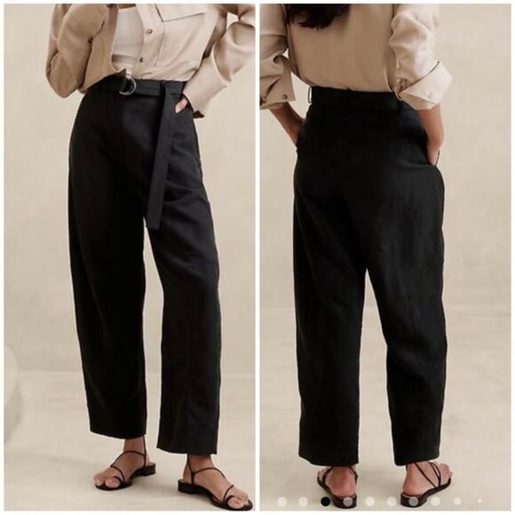 Banana Republic High-Rise Barrel Tencel Linen Pant Black 6 445873 - Picture 1 of 11